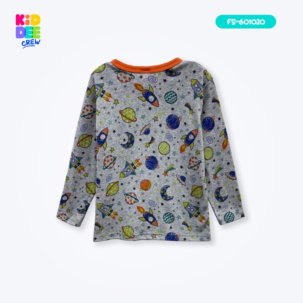 KiddeeCrew ชุดนอนเด็กสีเทาลายอวกาศกุ้นส้ม เหมาะสำหรับอายุ 1-14 ปี ราคา ถูกที่สุด ดีลบีเคเค แกลเลอรีภาพที่ 3