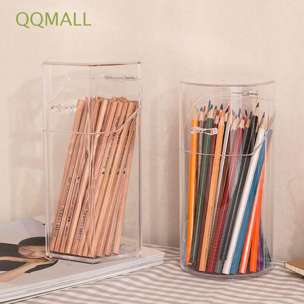 Qqmall กล่องดินสอ แบบใส ทรงเรขาคณิต สร้างสรรค์ สําหรับใส่ปากกา เครื่องเขียน ใช้ในบ้าน สํานักงาน โรงเรียน