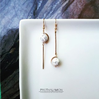 Round Marble Gold Earrings : ต่างหู ตุ้มหู สีทอง ประดับ หินอ่อน