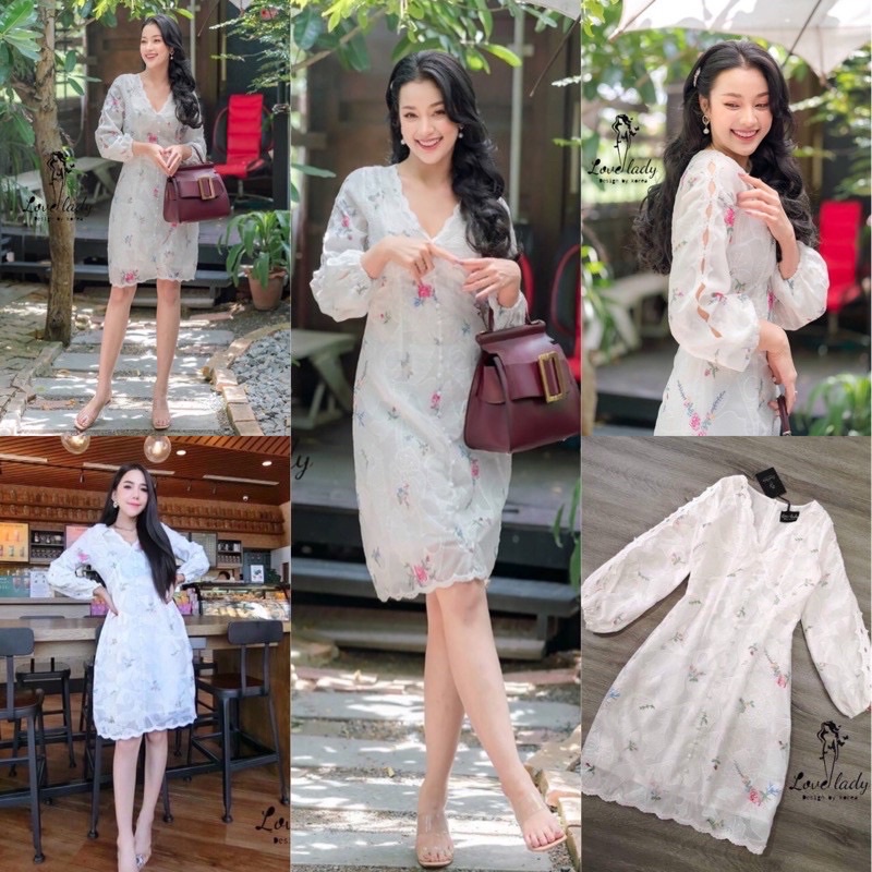 พร้อมส่ง M-3XL ป้าย Love Lady เดรสลูกไม้ผ้าฉลุ ปักลายดอกไม้ สวยละมุนสุด ๆ