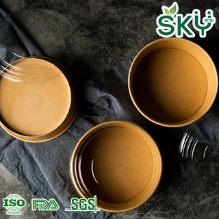 [ขายส่ง 200 ชุด] SKY ถ้วยอาหารกระดาษคราฟท์ พร้อมฝา PET กล่องข้าว ถ้วยแกง เดลิเวอรี่ Food Grade ขนาด 500|750|1000|1300ml