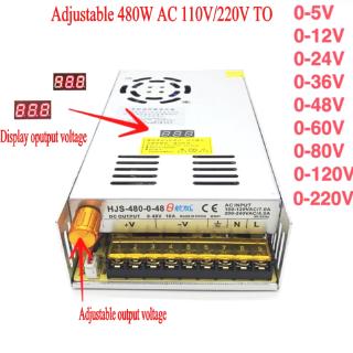 อะแดปเตอร์แปลงพาวเวอร์ซัพพลาย AC-DC 110v 220v เป็น DC 12V 24v 36v 48v 60v 80v 120v 480W หน้าจอดิจิทัล ปรับได้