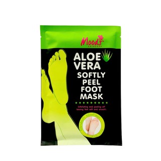 EXP: 14/01/2022 Moods ถุงมาร์คบำรุงผิวเท้า สารสกัดจากว่านหางจระเข้  Moods ALOE VERA SOFTLY PEEL FOOT MASK 1คู่