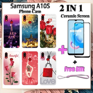 2 IN 1 เคสโทรศัพท์ Samsung A10S พร้อมกระจกนิรภัยกันรอยเซรามิกหน้าจอโค้งฟิล์มนิรภัยโรแมนติก