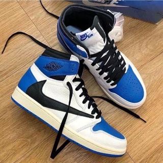 ☫เทนนิสบุรุษ Nike Air Jordan 1 Ts Fujiwara Hiroshi Lightning Triparite Realme Barb Black White Blue