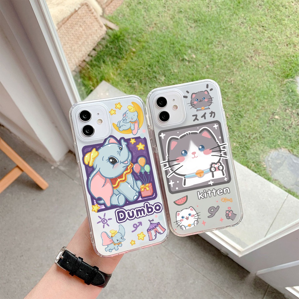 Disney Dumbo Soft Tpu Case ใช ้ งานร ่ วมกับ iPhone 11 12 13 pro max XS X XR XSMax 7 8 6 6s plus 5 4 SE 2020 สัตว ์ เลี ้ ยงลูกแมวกันกระแทกฝาครอบป ้ องกันกล ้ อง