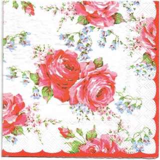 Pladao Napkin ภาพ Cath Kidston ดอกไม้ กุหลาบแดง แซมดอกฟ้า กระดาษ แนพกิ้น สำหรับงานศิลปะ เดคูพาจ decoupage ขนาด L 33x33