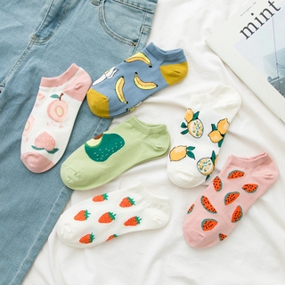 Cute Cartoon Fruits Printed No Show Socks Cotton Women Strawberry Avocado Japanese Low Cut Socks Green Cozy Female Socks