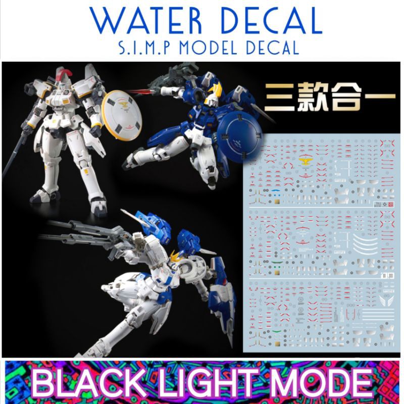 Water Decal RG 1/144 Tallgeese I,II,III ยี่ห่อ S.I.M.P. Model Decal  ( เรืองแสงในแสงแบล็คไลท์​ )​