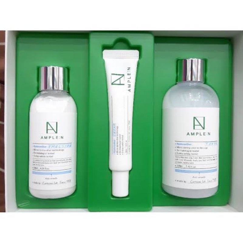 Ample:N Hyaluron Shot Toner And Emulsion Set 3 items.