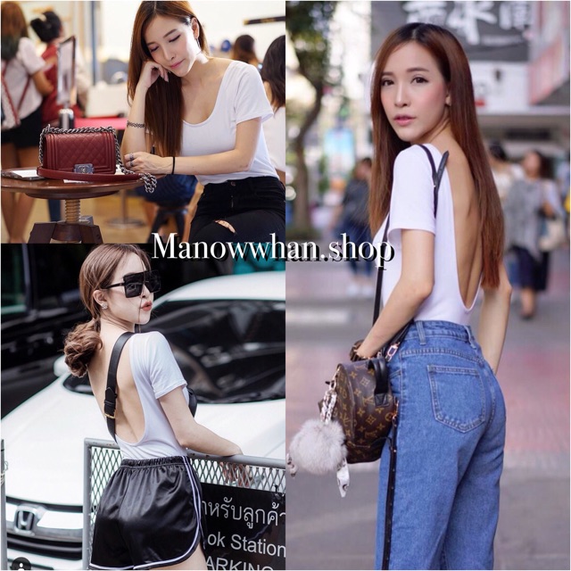 บอดี้สูท แขนสั้นเว้าหลังไม่ใช่ ผ้าเรย่อน รีวิว ลดราคา ขายดี ถูก สินค้าขายดี jumpsuit949