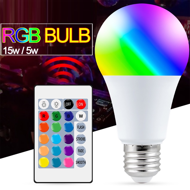 หลอดไฟ LED RGB พลาสติก อลูมิเนียม เปลี่ยนสีได้ E27 พร้อมรีโมตคอนโทรล ...