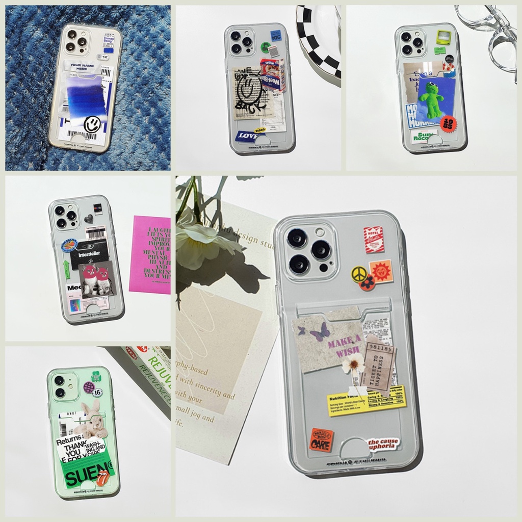 🇰🇷【 Korean Phone Case 】 Card Pocket Jelly Case Collection Premium Clear Protective Unique Korea Hand Made Compatible for Apple iPhone 8 xs xr 11pro 11 12 12pro mini 13