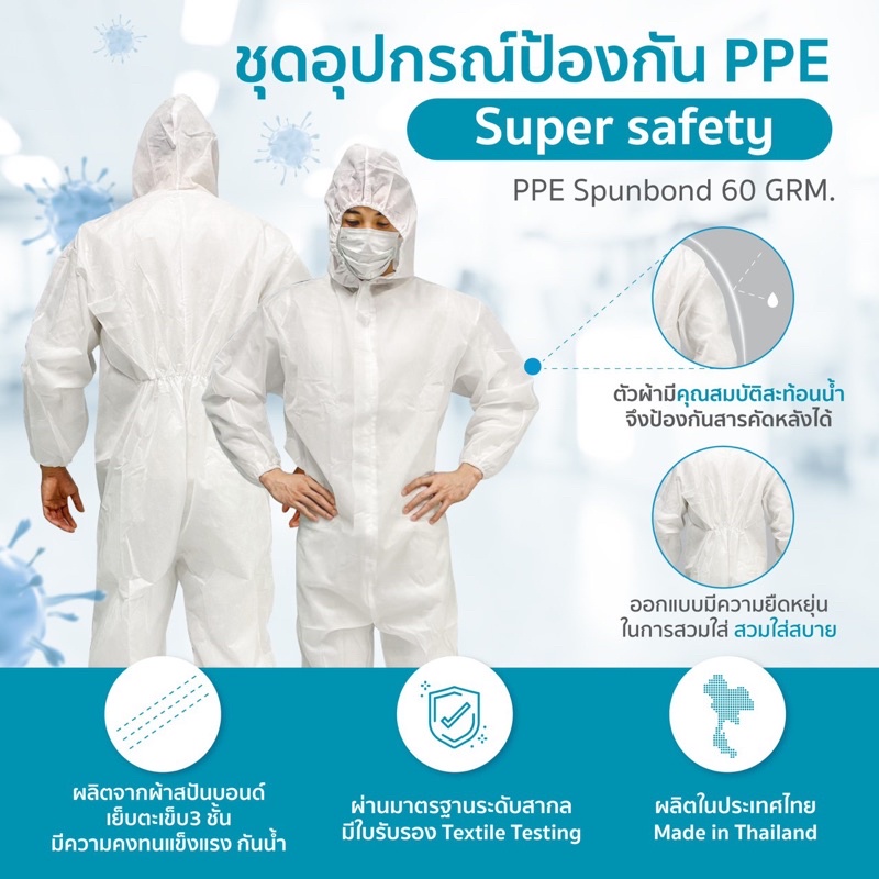 🔥ชุดPPE สปันบอนด์60แกรม งานไทย มีใบTextile Testing🔥