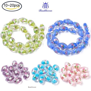 Beadthoven ลูกปัดฟอยล์แฮนด์เมดรูปไข่สีชมพู 16~17X9~11 มม. : …