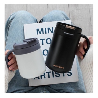 coffee cup ขนาด350ml./500ml. แก้วกาแฟเก็บอุณหภูมิความร้อน-เย็น มีหูจับข้างพกพาสะดวก สแตนเลส304 มีฝาปิดแบบยกดื่ม