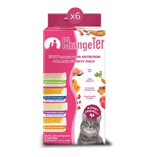 ChangeTer เช้นจ์เตอร์ ขนมแมวเลียที่เป็นมิตรต่อไต รวม 4 สูตรบำรุงสุขภาพ 10 กรัม x 4 ซอง (แพ็ค 6)