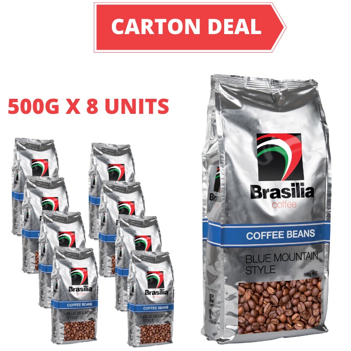 Carton Deal - Brasilia Coffee Beans Blue Mountain 500g x 8 Units , Roasted Arabica Coffee Beans