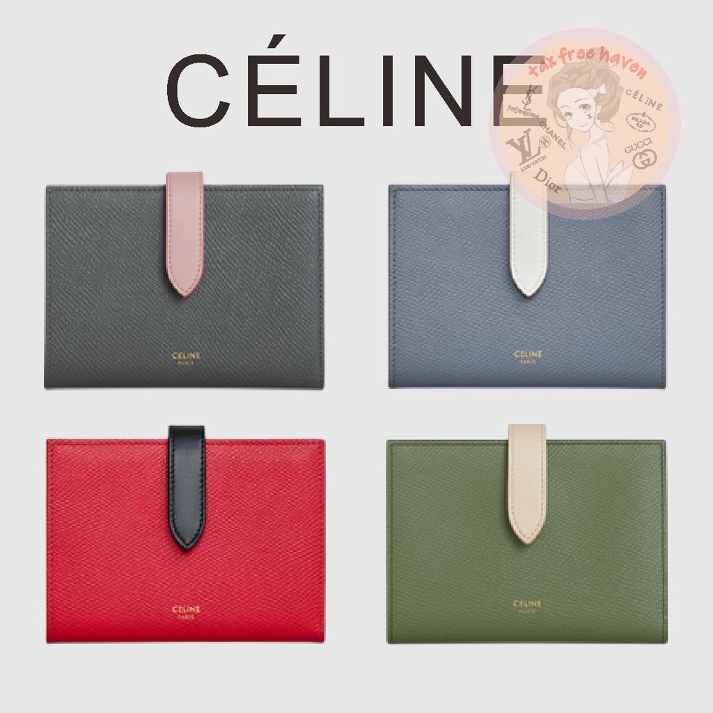 Shopee ราคาต่ำสุด 🔥ของแท้ 100% 🎁Celine Brand New Medium Two Tone Grain Leather Strap Wallet