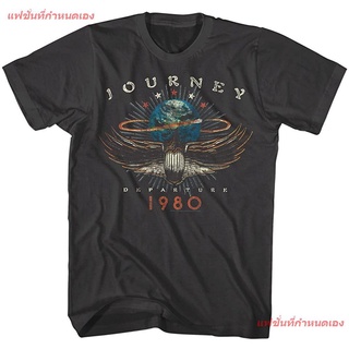 Journey Rock Band Music Group 1980 Departure Album Adult Distressed T-Shirt Tee การเดินทาง ​วงร็อค Journey เสื้อยืดผู้หญ