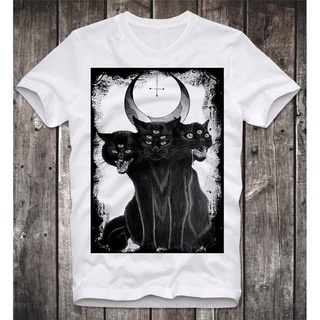 เสื้อยืดลําลอง แขนสั้น ระบายอากาศ พิมพ์ลาย THREE HEADED CAT SATAN SATANISMUS ANTON LAVEY CHURCH OF GOTHIC สไตล์คลาสสิก ส