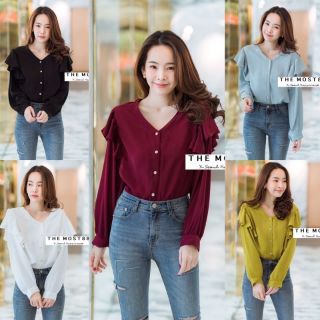 เสื้อแขนยาวคอวี ผ้าชีฟองเนื้อหนา