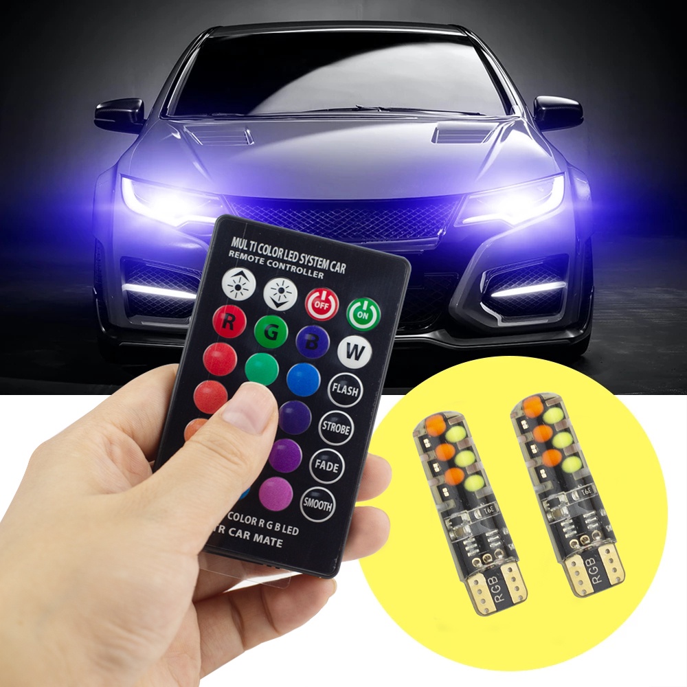 หลอดไฟ LED RGB T10 194 168 W5W พร้อมรีโมตคอนโทรล สําหรับรถยนต์ จํานวน 2 ชิ้น