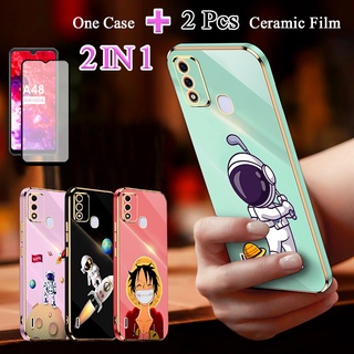 2 IN 1 ITEL A48 เคสซิลิโคน TPU การ์ตูน เคสโทรศัพท์ พร้อมฟิล์มกันรอยเซรามิก