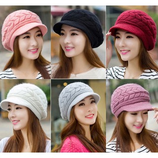 (พร้อมส่ง 6 สี)  หมวกไหมพรม หมวกกันหนาวสวยๆ  มี 6 สีจ้า