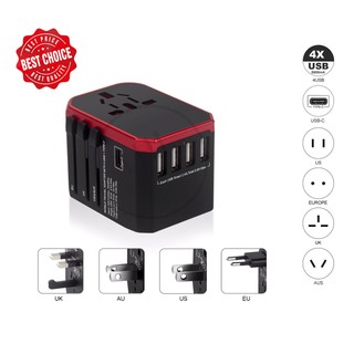 YHL Premium Universal Plug Travel Adapter  หัวแปลง ปลั๊กไฟ สำหรับท่องเที่ยว พร้อมระบบป้องกันไฟลัดวงจร ( 4xUSB + 1Type-C)