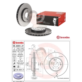 09 8304 21 จานเบรค ล้อ F (ยี่ห้อ BREMBO) รุ่น "HC UV PVT รูยึดจาน 2 รู" Benz W203 C209 R171 ปี2001-2011***ราคาต่อข้าง