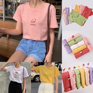 🍉🍋🥑เสื้อยืดลายผลไม้ ผ้านิ่ม ใส่สบายค่ะ🍒มีหลายสีให้เลือกค่ะ