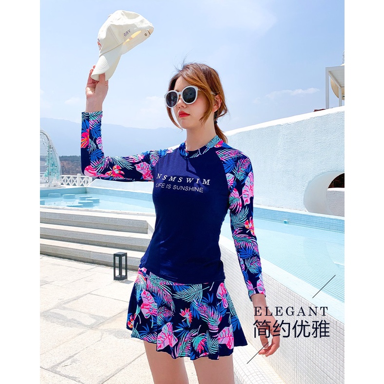jqk ชุดว่ายน้ำ เสื้อแขนยาว+กระโปรง  รุ่น 0224