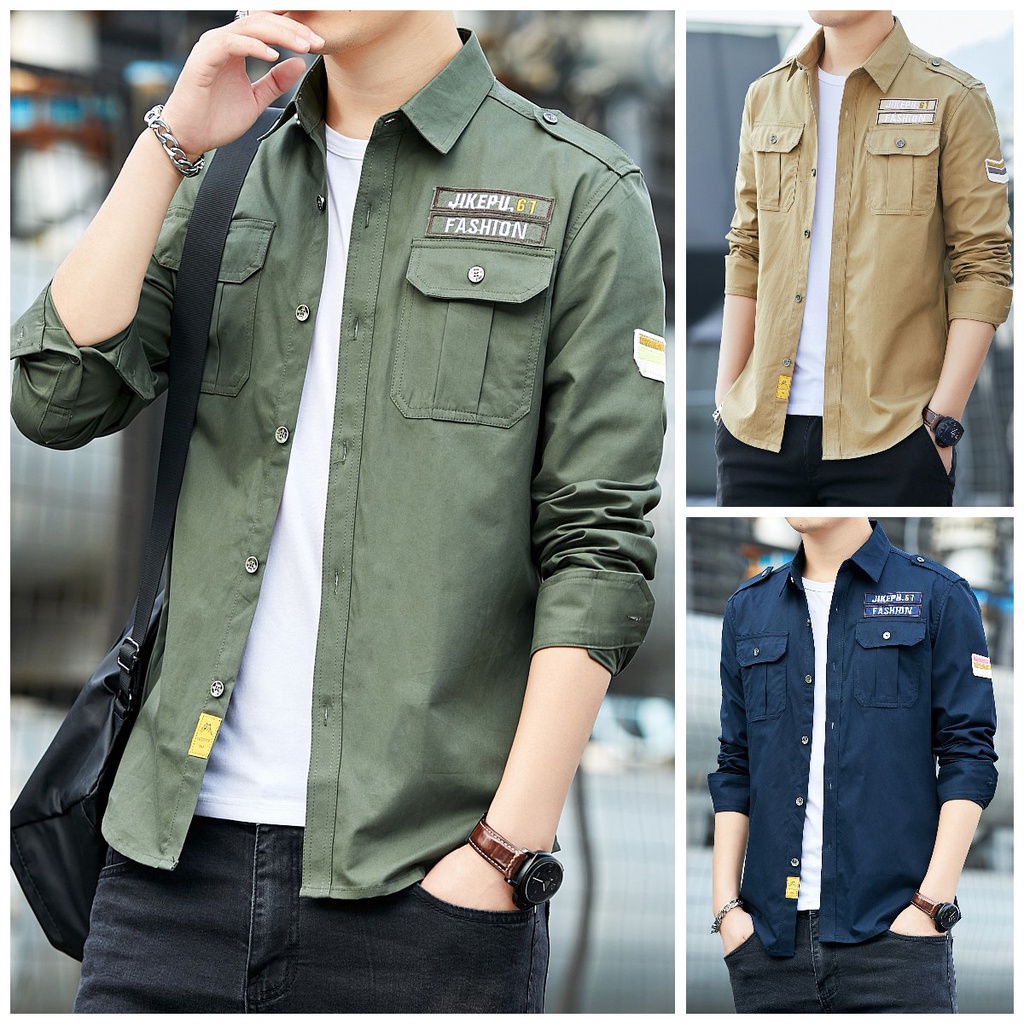 เสื้อเชิ้ตแขนยาวลําลอง สีขาว สีดํา สีน้ําเงินเข้ม สีกากี สําหรับผู้ชาย ไซซ์ M – 5 Xl ราคา ถูกที่สุด ดีลบีเคเค