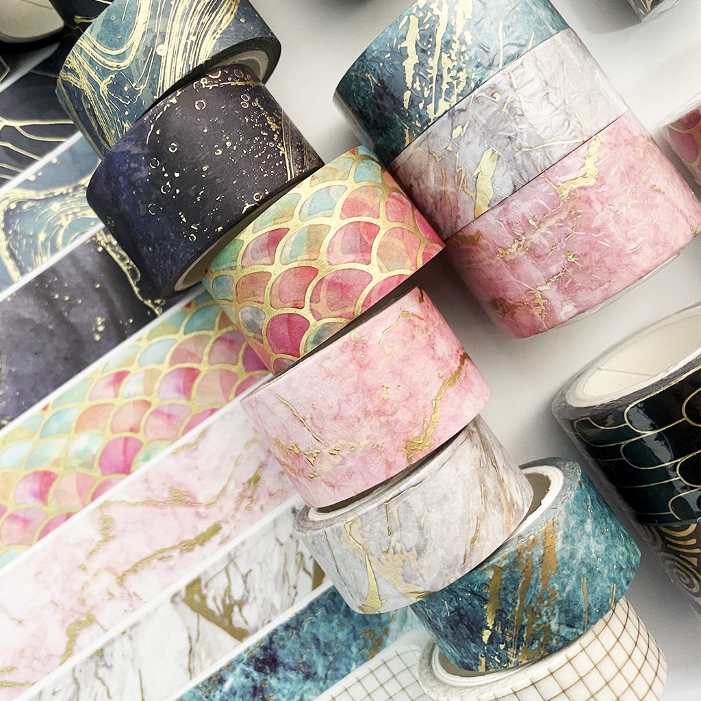 PenLab 3pcs Gold ฟอยล์ Washi เทปชุด 15 มม.20 มม.หินดาวดอกไม้รูปแบบกาว Masking เทปตกแต่ง C6932