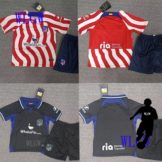 เสื้อกีฬาแขนสั้น ลายทีมฟุตบอล Atlético de Madrid 2022-2023 ชุดเหย้า สําหรับเด็ก