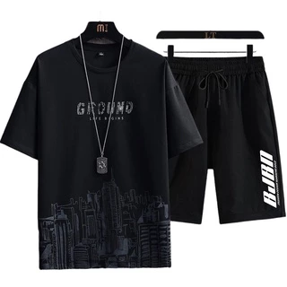 MR-DEER ชุดเซต2 ชิ้นผู้ชาย เสื้อยืดคอกลมเเขนสั้น สกรีนลาย กางเกงขาสั้น รุ่น 66222