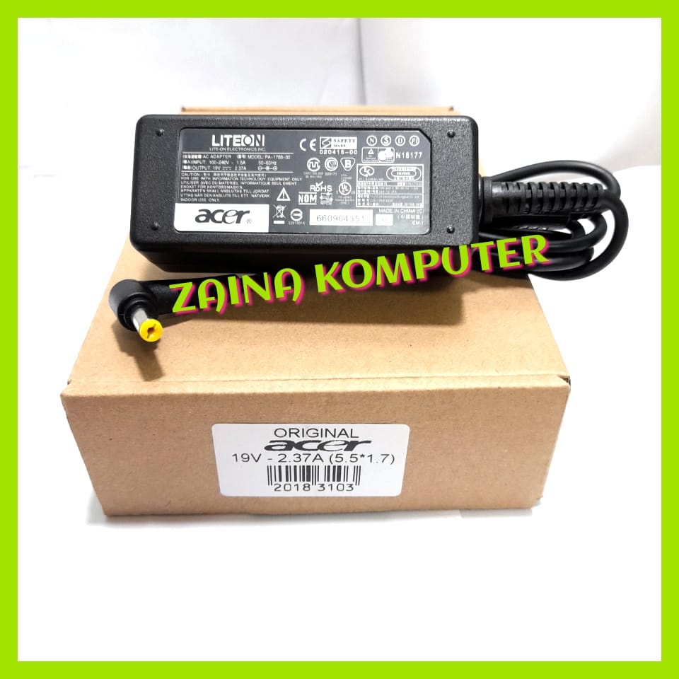 ZAINA คอมพิวเตอร์ 19V 2.37A 45W แล็ปท็อปอะแดปเตอร์ Ac สําหรับ Acer Aspire ES1-512 711 PA-1450-26 ES1