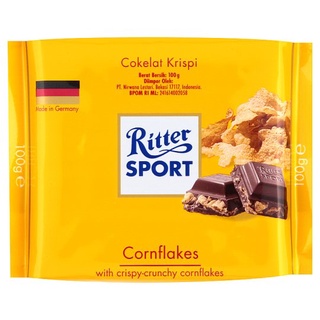 🔥แนะนำ!! ริตเทอร์สปอร์ต ช็อกโกแลตนมผสมเกล็ดข้าวโพด 100กรัม Ritter Sport Milk Chocolate With Corn Flakes 100g