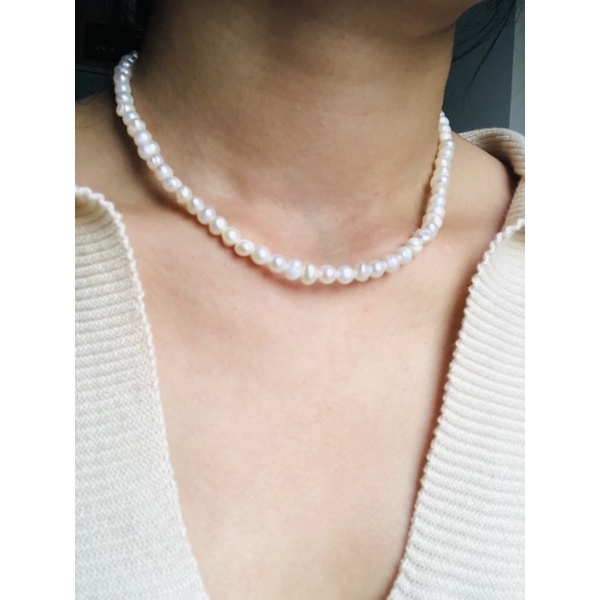 GLAM - สร้อยคอมุกน้ำจืดทรงซาลาเปา 5-6 มม.