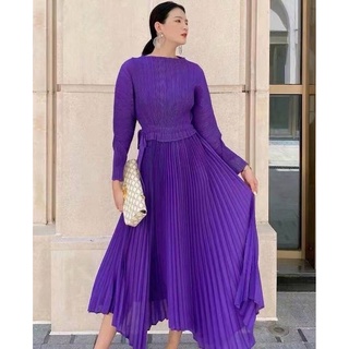 2MUAY PLEAT เดรสผู้หญิง เดรสพลีทคุณภาพ รุ่น CX60544 3สี FREE SIZE ANGLE SLEEVE TIE WAIST PLEAT DRESS