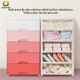 Oufeiai (รุ่นใหม่) ตู้เสื้อผ้า ตู้ลิ้นชัก สีเทา-ชมพู ตู้เก็บของ พร้อมล้อเลื่อน 3-4-5ชั้น