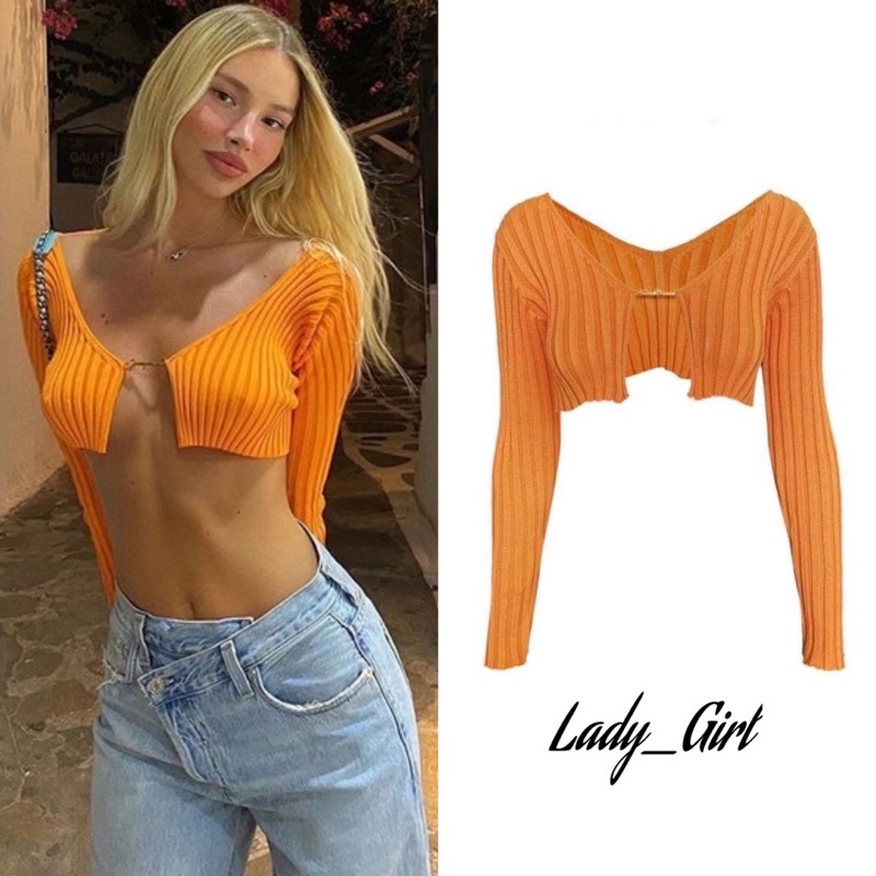 Lady_Girl BZ837-1/AD.H#เสื้อคลุมคาดิเเกน(Jac knit top)แต่งเข็มกลัด#เสื้อเเฟชั่นแขนยาวเเหวกอก