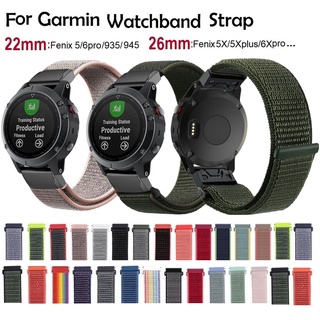 22mm 26mm สาย Garmin Fenix 7 ,  Fenix 7X , Garmin Fenix 6 Strap สายนาฬิกา Fenix 6X 6Pro 6X Pro / Garmin Fenix 5 / Fenix 5X/ Fenix 5Plus / Forerunner 935/ 945 / Garmin Instinct Nylon Quick Release Replacement Garmin instinct , instinct 2 Wristband