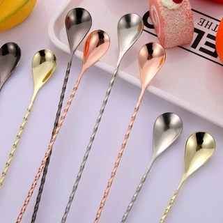 SUER Spiral Cocktail Spoons Mixing Bartender Tools Teadrop Spoon Stainless Steel Stirring Bar Accessories Eco-Friendly Kitchen Supplies/Multicolor