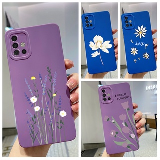 เคสโทรศัพท์มือถือ ซิลิโคนนิ่ม ขอบตรง สีม่วง สําหรับ Samsung A51 A71 A31 A21S A11