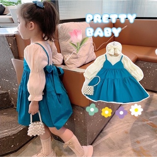 PRETTY BABY🧸พร้อมส่ง🧸ชุดเด็กผู้หญิง ชุดเดรสสำหรับเด็ก เดรสแขนยาวผูกโบว์ด้านหลัง(160)