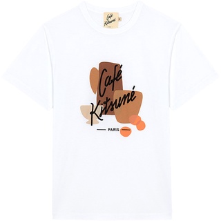 เสื้อยืดแขนสั้น พิมพ์ลาย Maison Kitsune×Cafe Kitsune สีขาว สไตล์คลาสสิกS-5XL