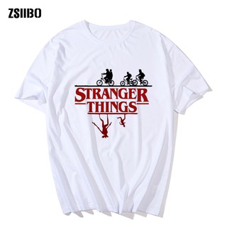 เสื้อยืดคอกลมเสื้อยืดพิมพ์ลายตัวอักษรกราฟฟิค stranger things hipster แฟชั่นสําหรับผู้ชายS-4XL