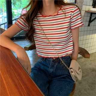 🍅เสื้อครอปลายทาง🍅พร้อมส่ง 2 สี (904)